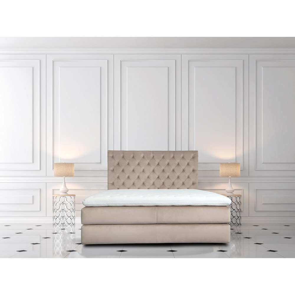 PAT BOXSPRING COMO, CATIFEA ANTI-PATA, TAPITERIE CHESTERFIELD, INALTIME CAPAT PAT 140 CM, SALTEA INCLUSA, TOPPER INCLUS